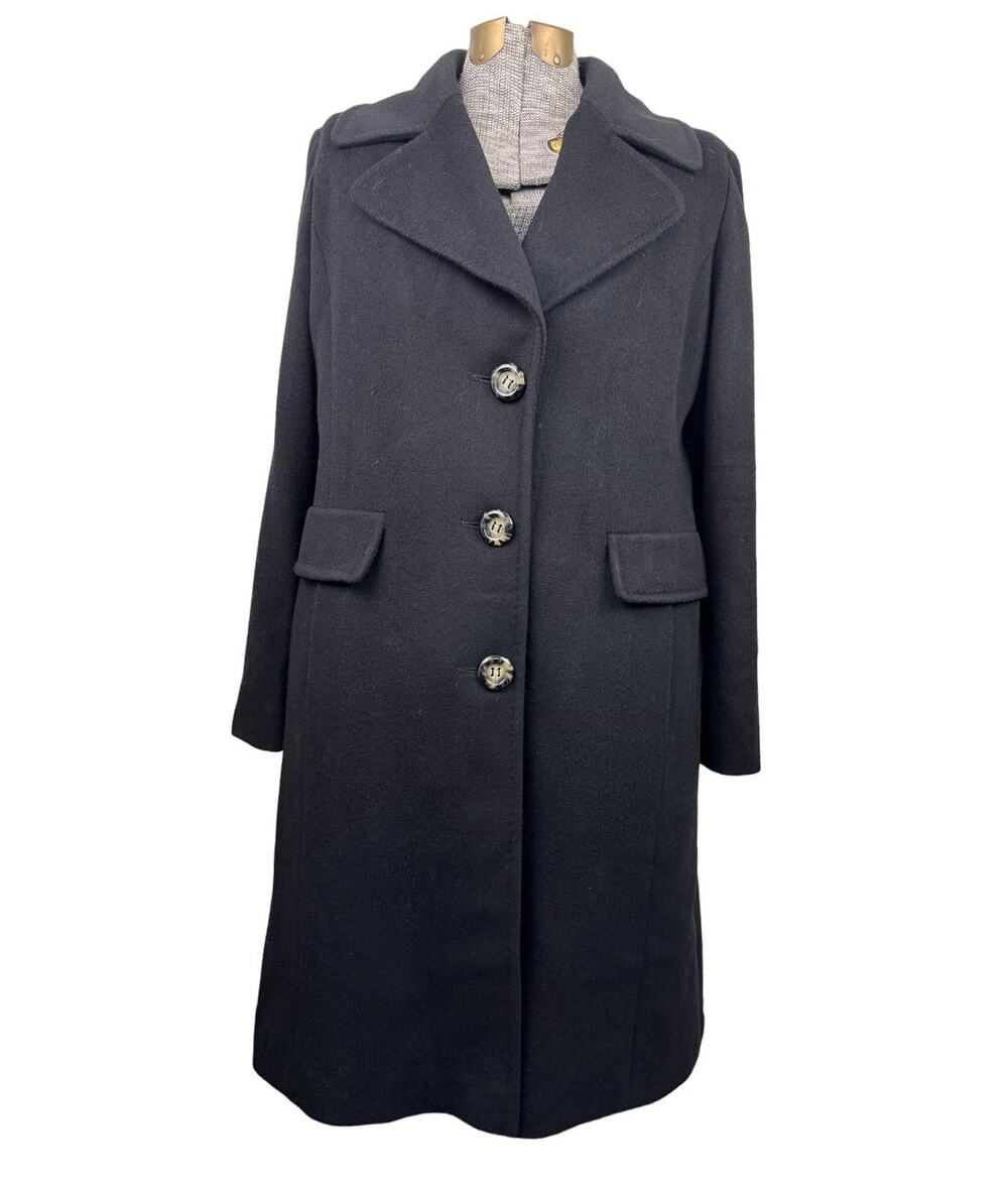 FLEURETTE Loro Piana Wool Fabric Black Long Coat Notch Lapel Single Breasted 14